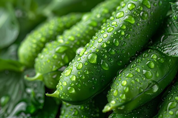 Une pile de pois verts avec des gouttes d'eau IA générative