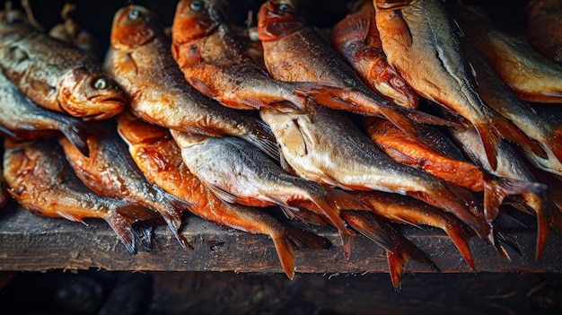 Une pile de poisson fumé au grill