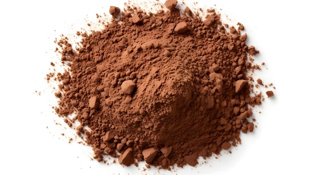 Pile de poudre de cacao isolée sur fond blanc
