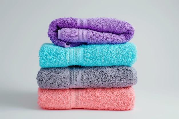 Une pile de quatre serviettes aux couleurs vives