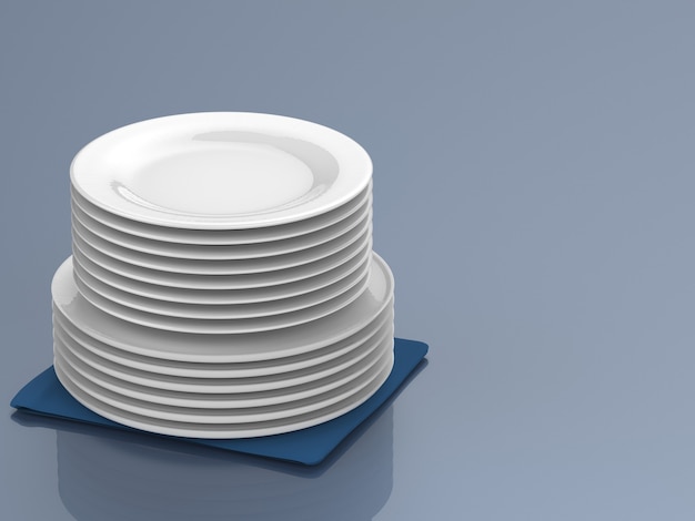 Pile de rendu 3D de plats blancs