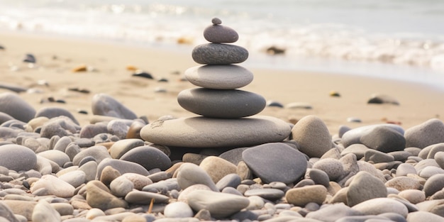 Une pile de rochers sur une plage