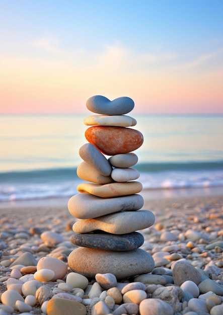 Une pile de rochers sur une plage