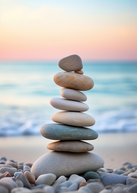 Une pile de rochers sur une plage