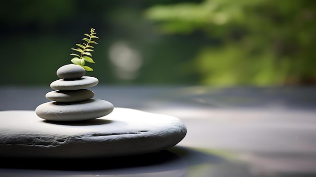 Une pile de rochers avec une plante qui en sort