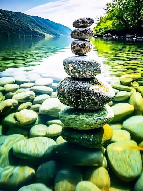 Photo une pile de roches les unes sur les autres dans l'eau