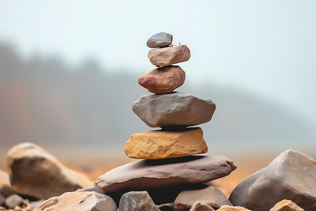 Pile de roches équilibrées autour d'un tas de roches