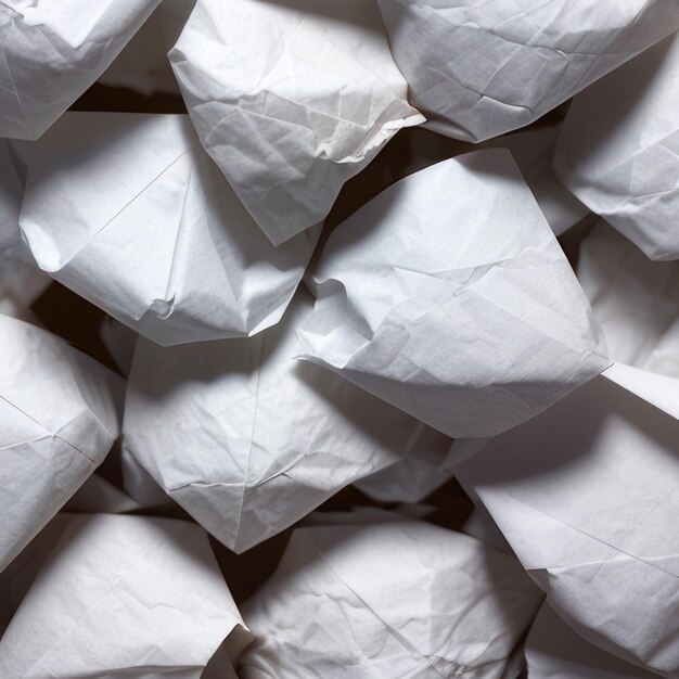 Une pile de sacs en papier blanc avec le mot " dessus "