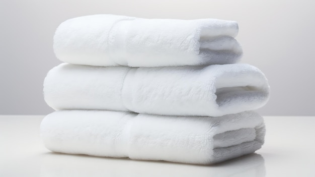 Une pile de serviettes blanches isolées sur un fond blanc.