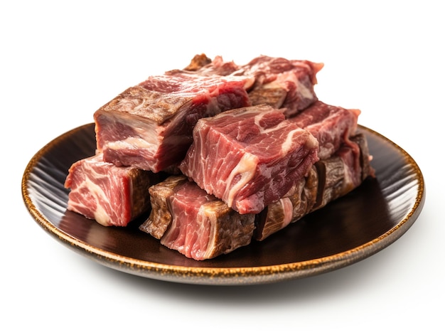 Une pile de steaks de boeuf sur une assiette