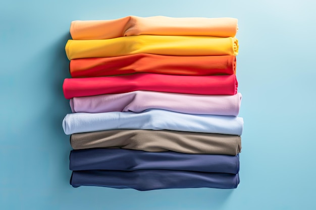 Pile de t-shirts colorés avec un fond propre