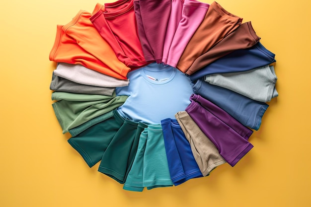 Pile de t-shirts colorés avec un fond propre