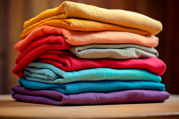 Pile de tissu textile coloré fait de lin et de coton