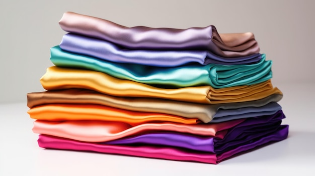 Photo une pile de tissus de satin colorés