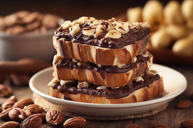 Une pile de toasts avec des amandes sur le dessus.