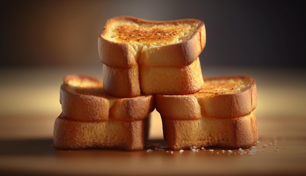 Une pile de toasts avec le mot toast dessus