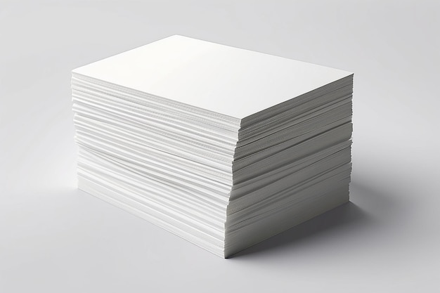 Une pile tordue de cartes de visite vides sur fond blanc avec des ombres douces