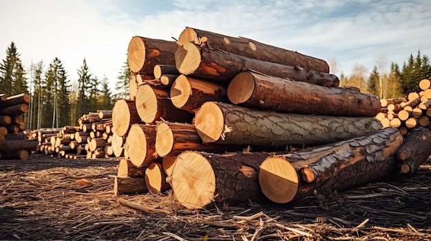 Pile de troncs de bois de pin