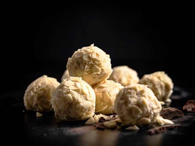 Photo une pile de truffes au beurre d'amande sur fond noir