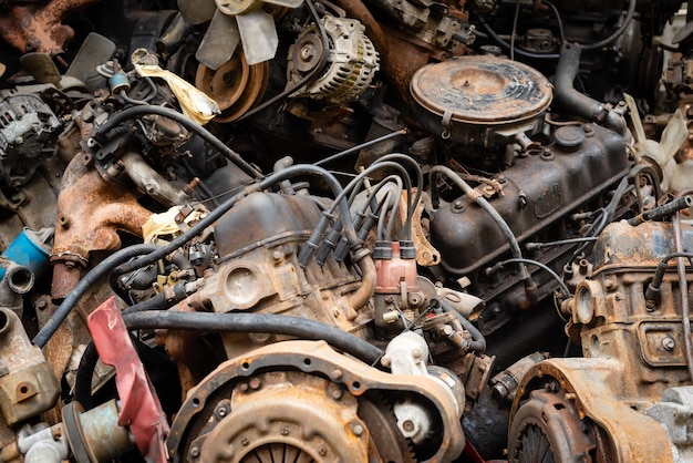 Pile de vieilles pièces de voiture usagées en bon état dans un magasin à vendre apporter à réparer Entreprise de biens d'occasion pour l'automobile