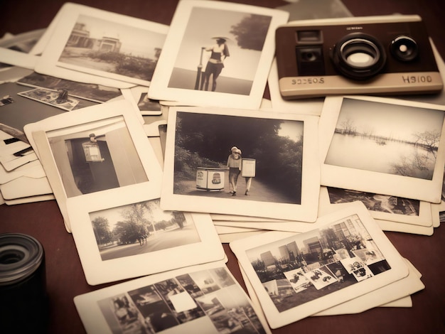 Une pile de vieilles polaroids une collection nostalgique ai générée