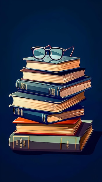 Pile de vieux livres avec les lunettes sur le dessus générative ai