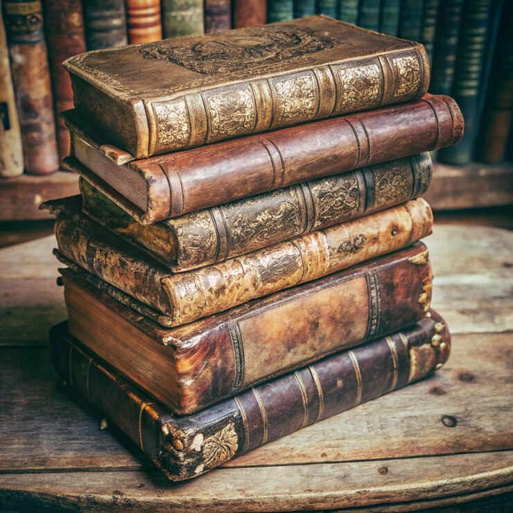 une pile de vieux livres avec le mot " citation " en haut