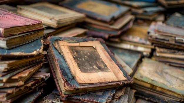 Une pile de vieux livres de près.