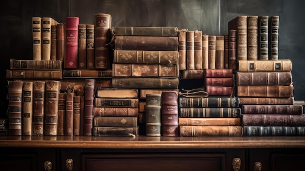 Une pile de vieux livres sur une table