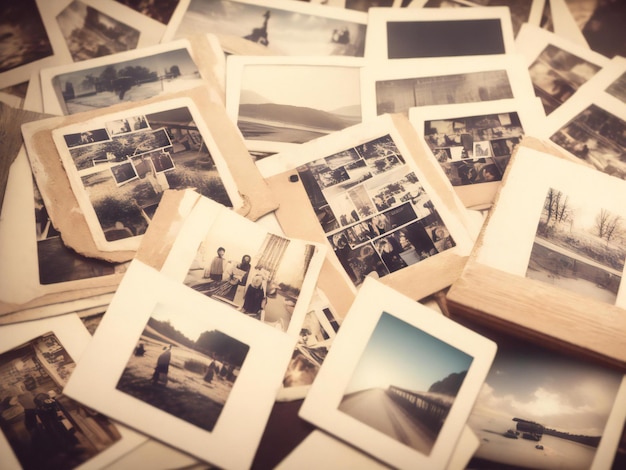 Pile de vieux polaroids une collection nostalgique générée par ai