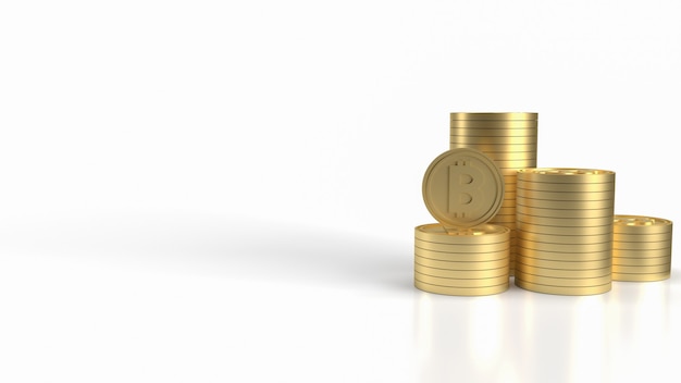 Les piles de bitcoins sur blanc