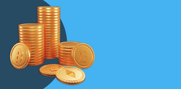 Des piles de bitcoins crypto-monnaie. illustration de rendu 3D