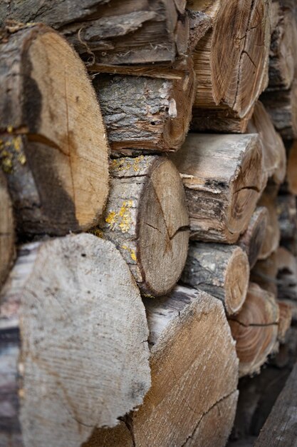Piles de bois de chauffage. Préparation du bois de chauffage pour l'hiver. Crise mondiale et hausse des prix. Chauffage