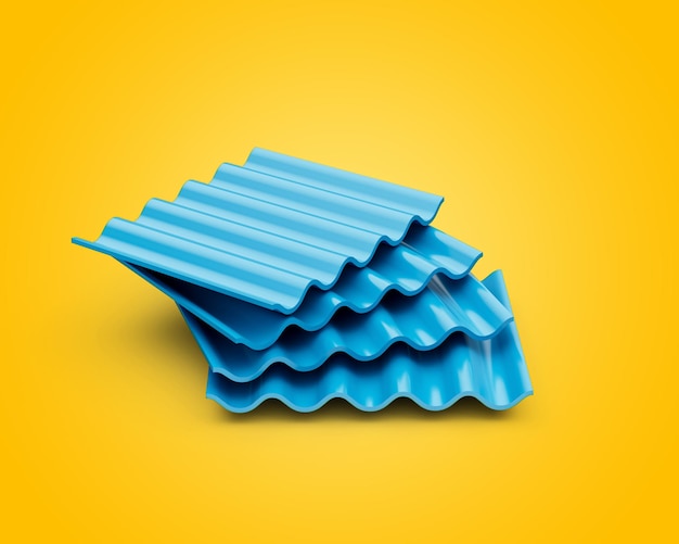 Piles métalliques bleues de mer de fer galvanisé ondulé pour plaques de toit illustration 3d