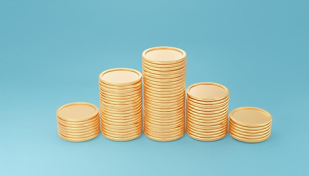 Les piles de pièces d'or augmentent en hauteur de gauche à droite