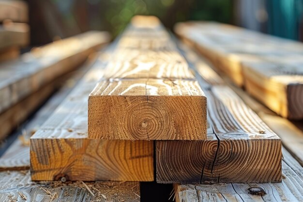 Photo des piles de planches de bois dans la scierie