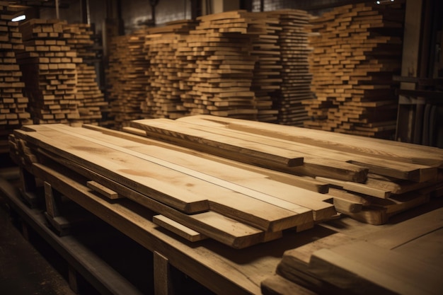 Piles de planches de bois pour un prochain projet de sculpteur créé avec l'IA générative