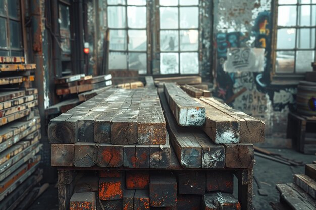 Des piles de planches de bois à la scierie Un entrepôt pour le stockage des planches à une scierie Bois en stock