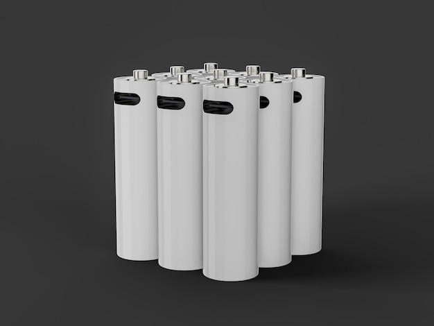 Piles de taille AA rangée 9 maquette batterie rechargeable isolée USB type C charge illustration 3d