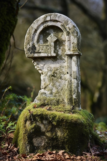 Pilier de pierre dans les bois Génératif Ai