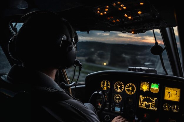 Pilotage d'un avion au crépuscule