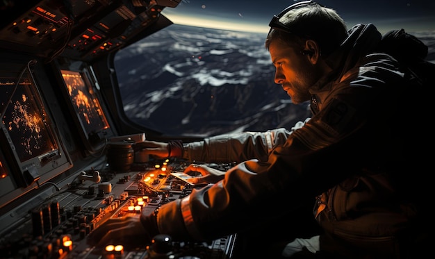 Photo le pilote assis dans le cockpit de l'avion