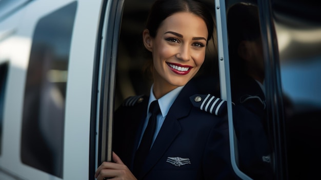 Pilote féminine à l'arrière-plan d'un cockpit d'avion