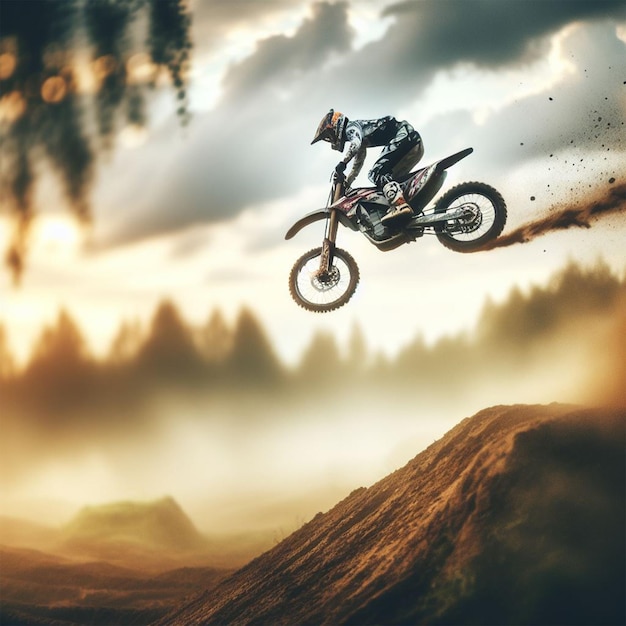 Photo le pilote de motocross sur la piste de course