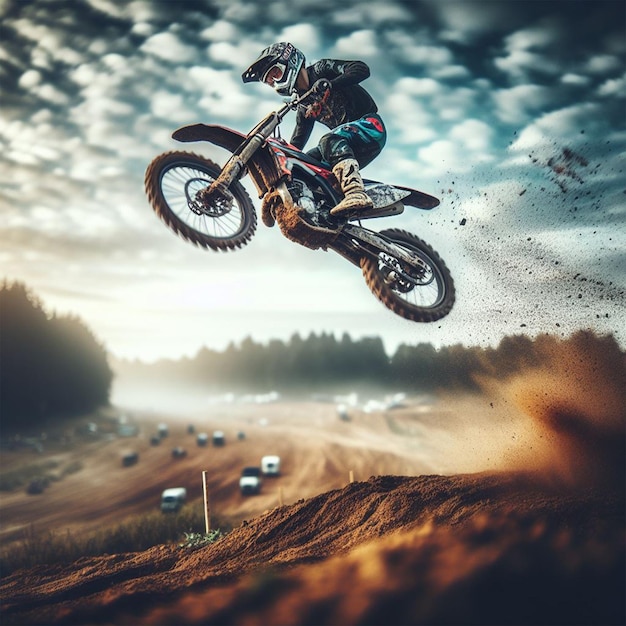 Photo le pilote de motocross sur la piste de course