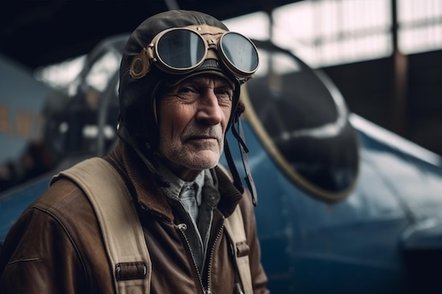 Pilote de vieil homme à la retraite avec générateur d'IA d'avion