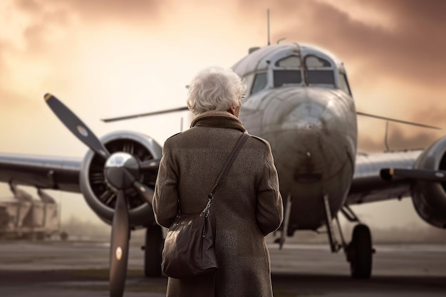 Pilote vieille femme avion Générer Ai