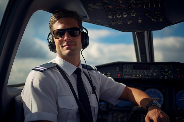 Photo pilote de vol commercial en commandement génératif par ai