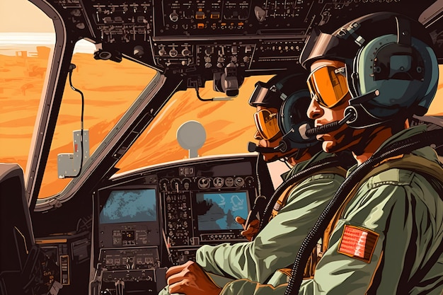 Les pilotes dans le cockpit d'un hélicoptère