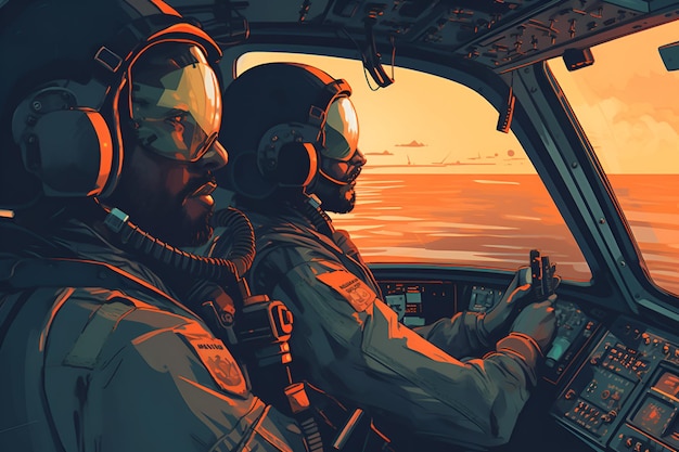 Photo les pilotes dans le cockpit d'un hélicoptère